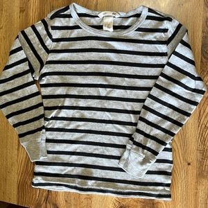 H&M long sleeve, grey and black strips, 4-6y, 97% organic cotton